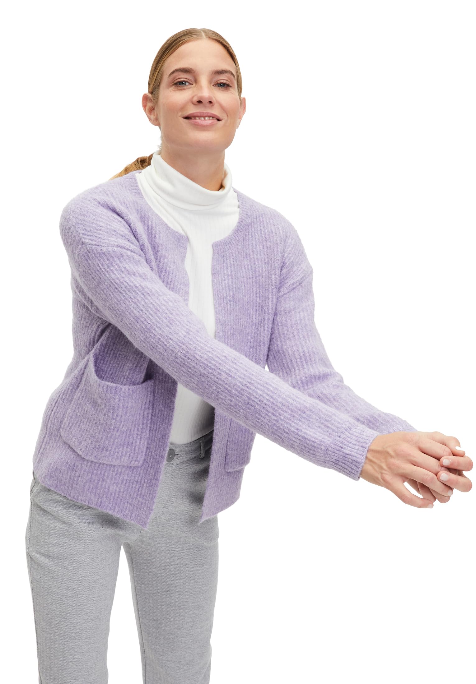 Cartoon Damen Casual-Strickjacke mit Rundhalsausschnitt Light Purple Melange,44