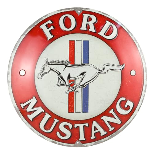 Nostalgic-Art Retro Blechschild, Ø 35 cm, Ford Mustang – 3 Stripes Red – Geschenk-Idee für Ford-Zubehör Fans, Original Lizenzprodukt (OLP), aus Metall, Vintage Design