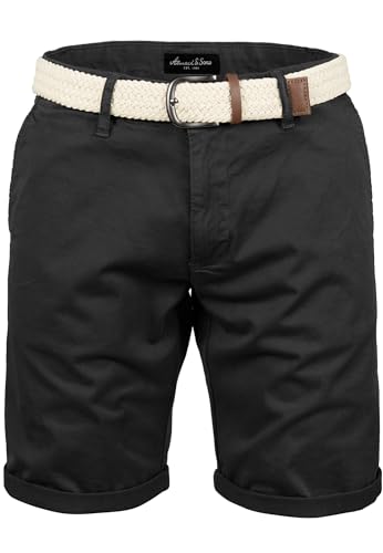 Amaci&Sons Herren Chinoshorts inkl. Gürtel Männer Kurze Bermuda Hose Regular Fit Gurt7030 Schwarz W36