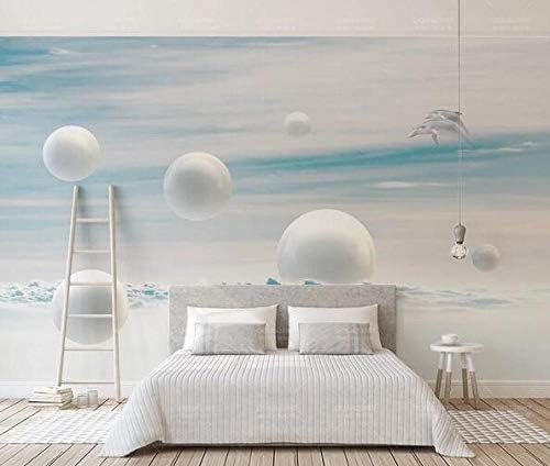 XLMING Blauer Himmel Weiße Wolken Delphin Surreal Sphere Rund 3D Tapeten Home Esszimmer Sofa Schlafzimmer Wohnzimmer TV Hintergrund-430cm×300cm