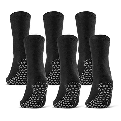 sockenkauf24 3 oder 6 Paar Damen & Herren ABS Socken PREMIUM Anti Rutsch Socken Stoppersocken Noppensocken Schwarz Blau Grau - 8600 (39-42, 6 Paar - Schwarz)