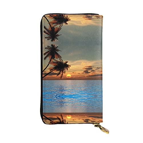 DMORJ Sunset Palm Tree Ocean Leder lange Clutch-Brieftasche: 19 x 10 cm, bequem, leicht, wasserdicht, langlebig, schönes Geschenk, Schwarz, Einheitsgröße, Schwarz , Einheitsgröße