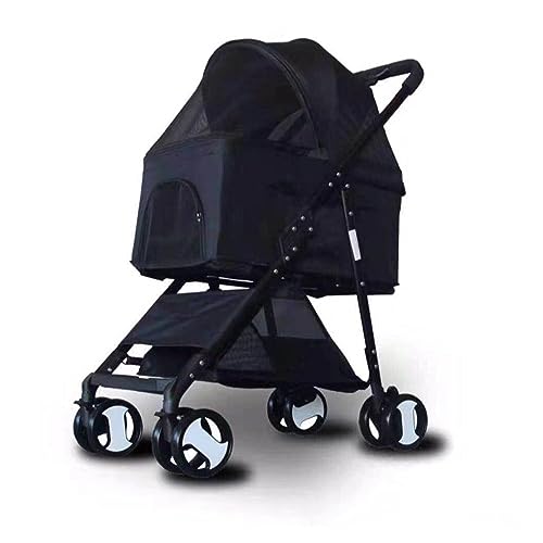 KKXXYQFC Haustier-Kinderwagen, Premium 3-in-1-Multifunktions-Hundekatzen-Jogger-Kinderwagen für mittelgroße kleine Hunde und Katzen, zusammenklappbarer leichter Reise-Kinderwagen mit abnehmbarem