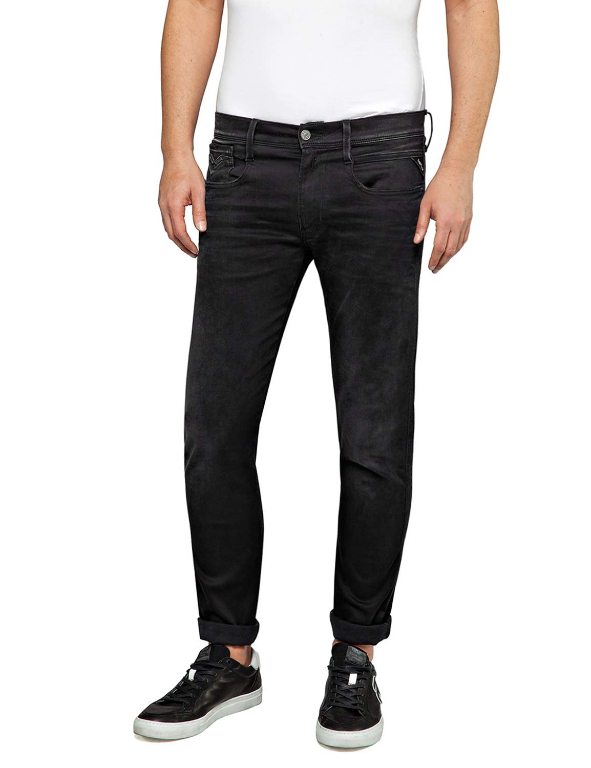 Replay Herren Jeans Anbass Slim-Fit Hyperflex Cloud mit Stretch, Black 098 (Schwarz), 33W / 34L