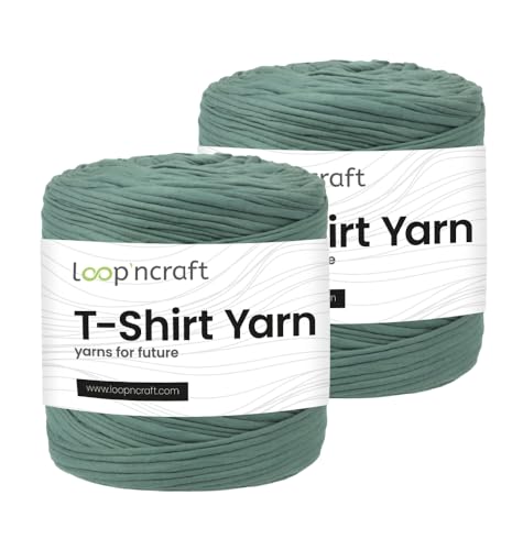 Textilgarn 2er-Set, Salbeigrün, Loopncraft, 2 X 750g, T-Shirt Yarn, Recyling Garn