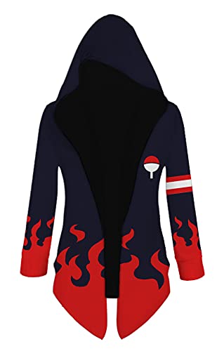 QYIFIRST Herren Damen Anime 3D Druck Kapuzenpullover Sweatshirt Hokage Uchiha Sasuke Cloak Hoodie Langarm Windjacke Mantel Cosplay Kostüm Blau L (Chest 110cm)