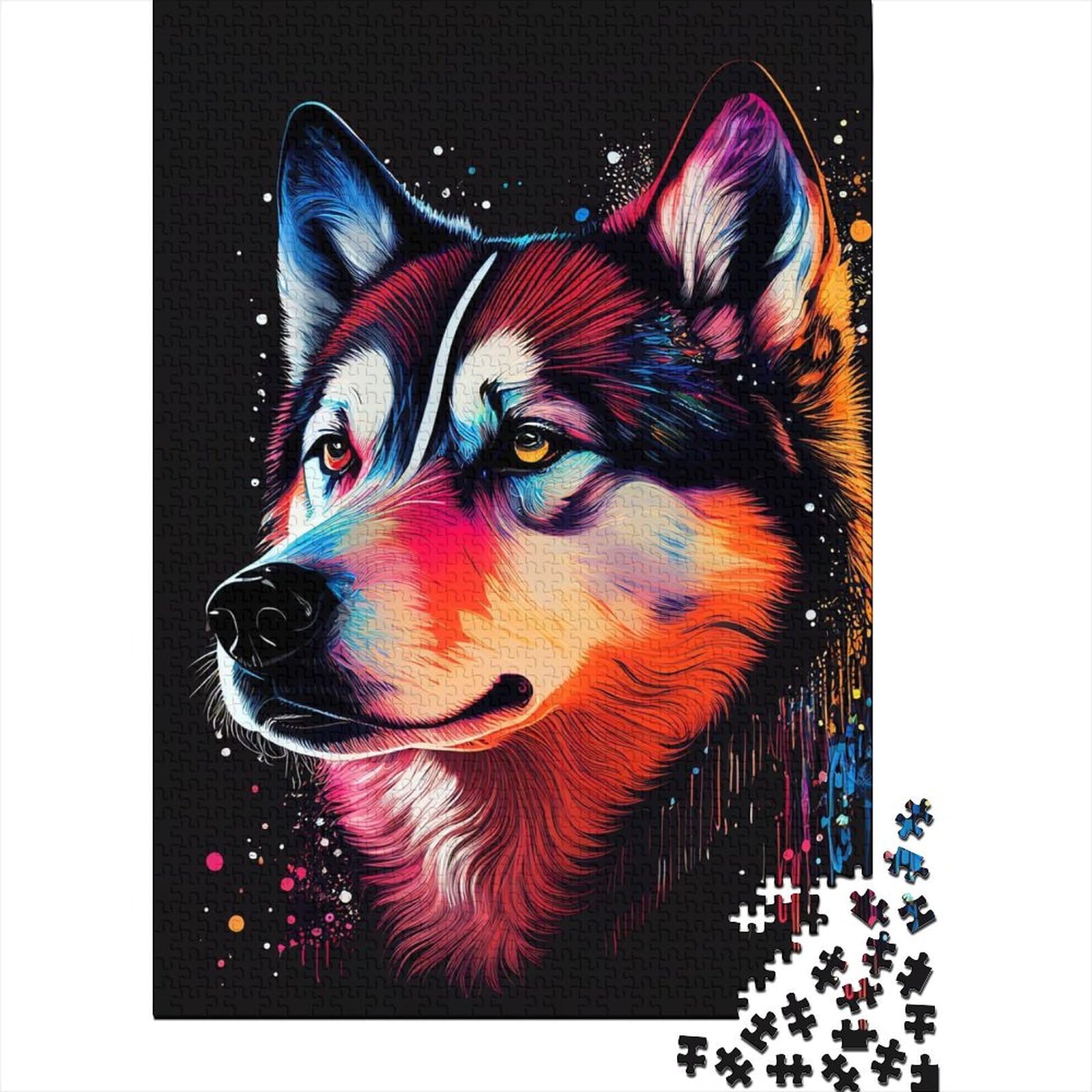 1000-teiliges Puzzle für Erwachsene Teenager, Husky-Farbe, Holzpuzzle für Erwachsene, Lernspielzeug, Familienspiele, 75x50cm