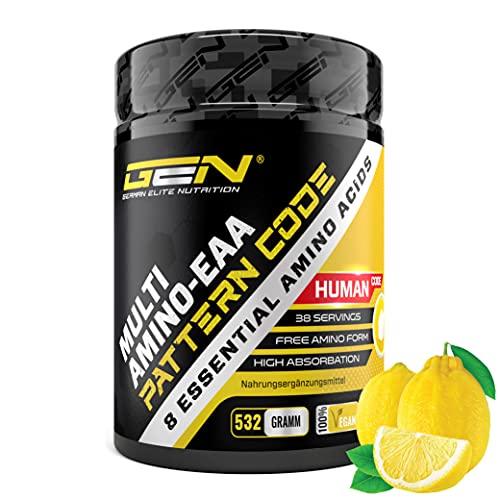 EAA Pulver - 532 g - Candy Lemon (Zitrone) - Human Code Formel - Alle 8 essentielle Aminosäuren - Amino Workout Drink - Leckerer Geschmack - Vegan