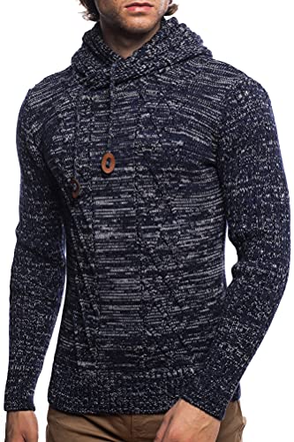 Herren Strick-Pullover mit Schalkragen | Männer Winter-Pullover |stylischer Herren Strick-Pulli | Männer Pulli Grobstrick| Warmer und angenehmer Herren Kapuzen-Pullover 7510 Navy L