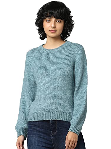 JdY Damen JDYDINEA L/S O-Neck SOLID Pull KNT NOOS Strickpullover, Smoke Blue, Medium