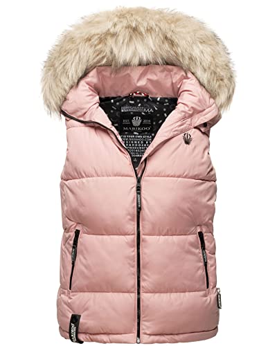 MARIKOO Damen Winter Weste Steppweste mit Kapuze und Fellkragen B896 [B896-Eisflock-Rose-Gr.L]