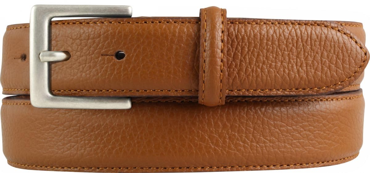 BELTINGER Italienischer Chino-Gürtel, 30 mm breit, Herren, Anzuggürtel, Hosengürtel, strukturiertes Leder, Schließe Altsilber | Tabac 90cm