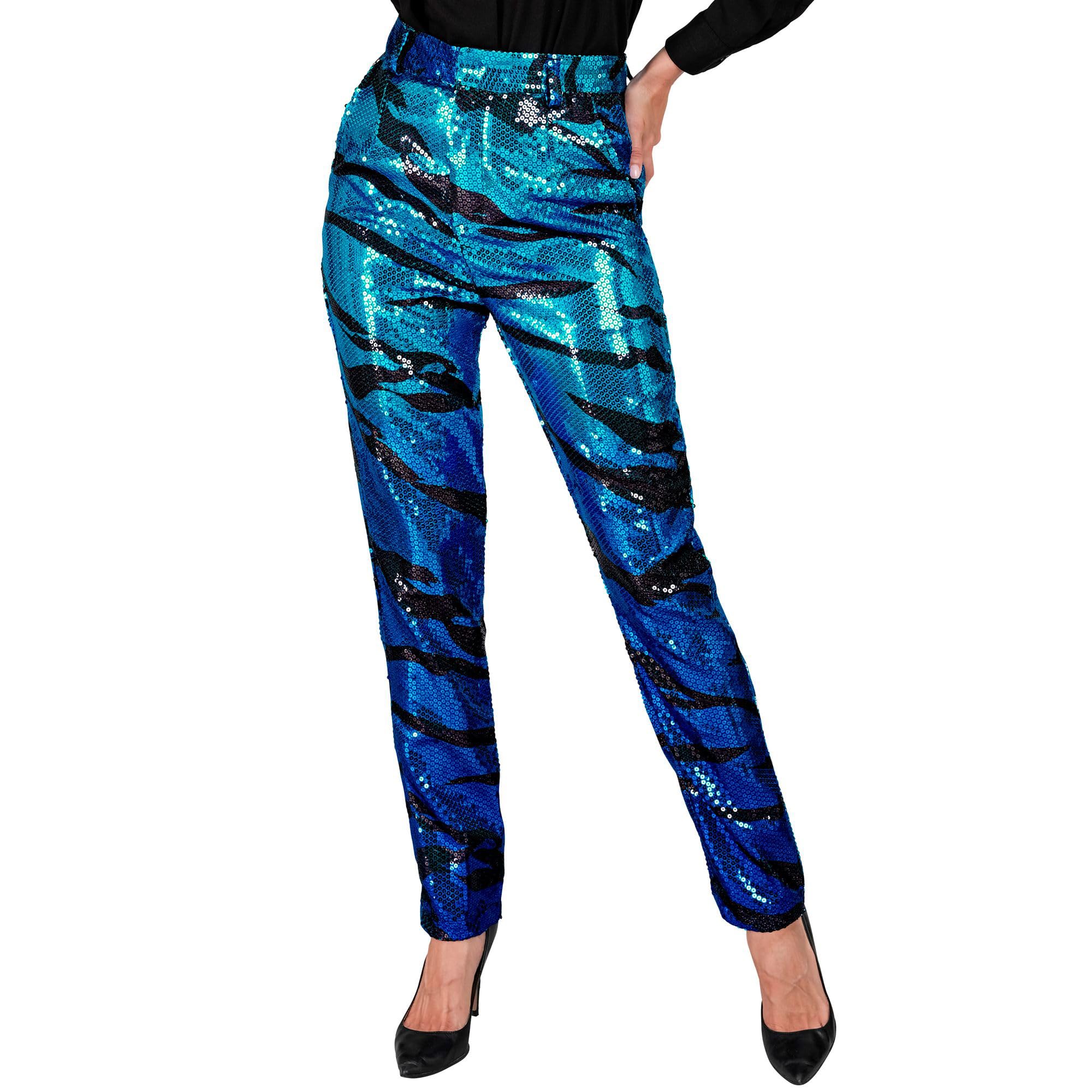 W WIDMANN MILANO Party Fashion - Party Fashion Paillettenhose für Damen, Disco Fever, Schlagermove, Damenhose, Animal Print