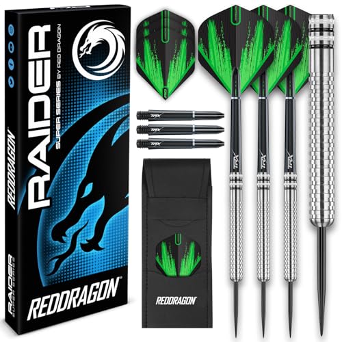 RED DRAGON Raider 1: 23 Gramm Wolframpfeil-Set mit Stahlspitze - Professionelle Dartpfeile mit Schäften (Stielen) und Flügen - Wahl der Farbe verfügbar