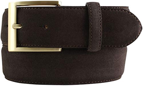 BELTINGER Jeans-Gürtel aus Veloursleder mit goldener Gürtelschnalle 4 cm | Velour-Ledergürtel 40mm | Herren-Gürtel Wildleder-Gürtel 4cm | Dunkelbraun 100cm