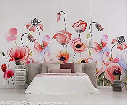 XLMING Aquarell Hand Gemalt Rosa Blume 3D Tapeten Home Esszimmer Sofa Schlafzimmer Wohnzimmer TV Hintergrund-300cm×210cm