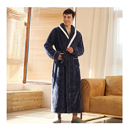 GHYUB Morgenmantel Herren Bademantel Fleece ，Warm Dressing Mit Gürtel， Paar Bademäntel, Verlängerter Dicker Flanell Bademantel (Color : Men Blue, Size : 3XL)