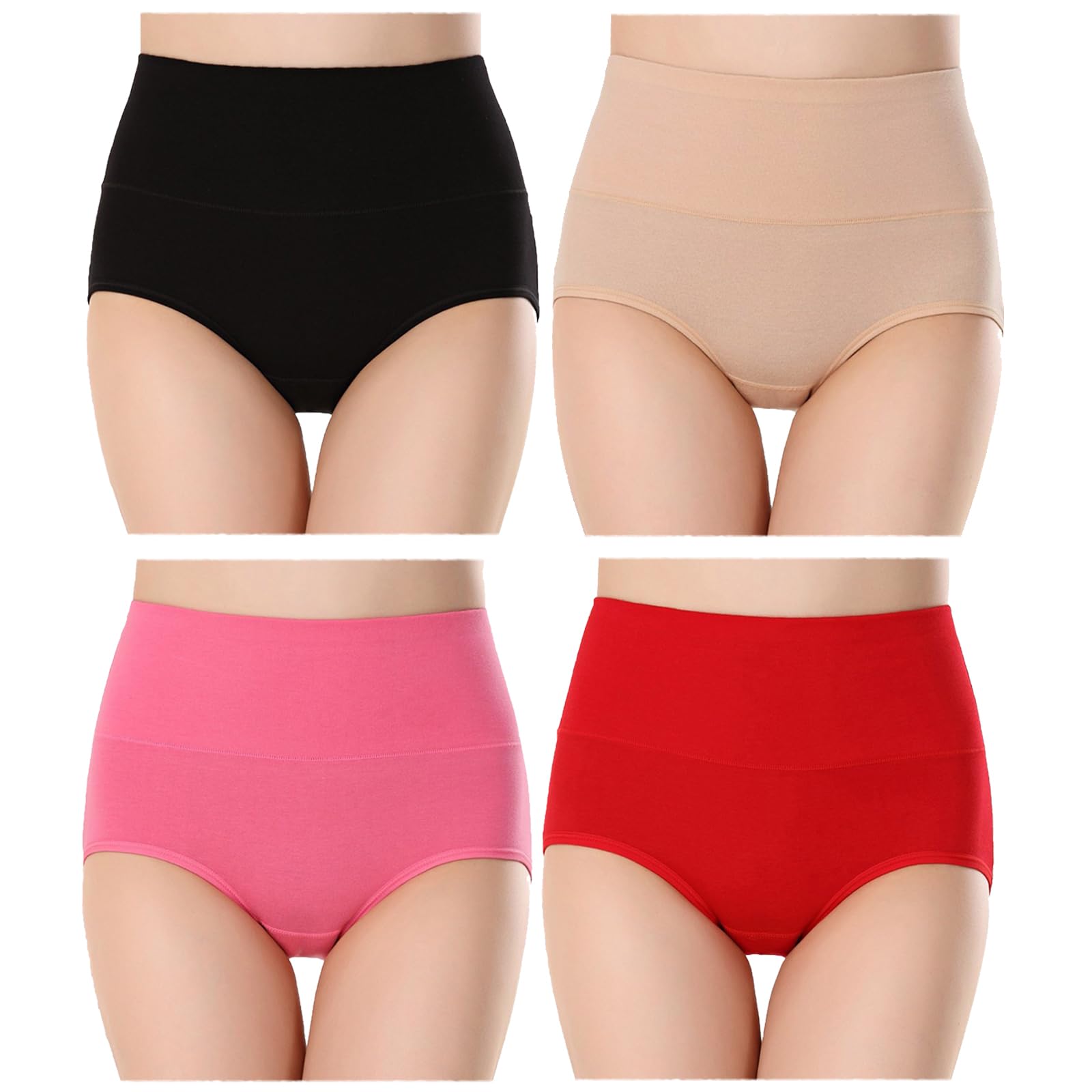 CSHE Unterhosen Damen,4er Pack Hohe Taille Slips Bequeme Frauen Unterwäsche Stretch Atmungsaktiv Panty Weich Hipster Panties Frauen Höschen Sexy