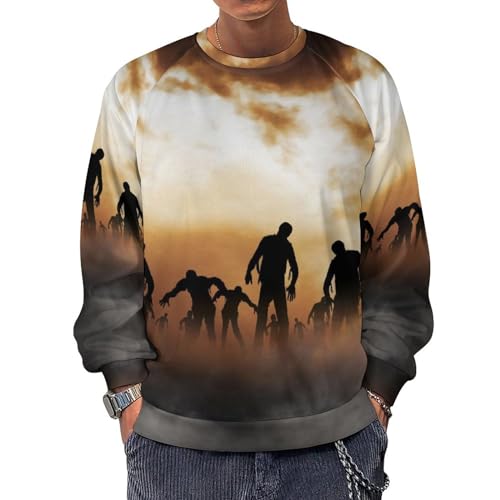 HABXNJF Langärmeliges Sweatshirt mit Rundhalsausschnitt, Zombies Dead Men Walking Body bei Nacht, Herren-Sweatshirts, leichte lässige Pullover für Herren, Zombies Dead Men Walking Body at Night, XXXXL