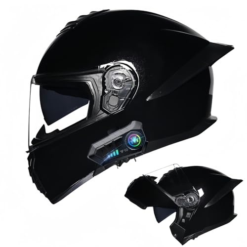 Bluetooth-Modularer Motorradhelm, ECE-Geprüfter Hochklappbarer Integralhelm, Straßenrad-Rennhelm, Mit Doppelvisier, Für Erwachsene, Männer, Frauen F,M57-58CM