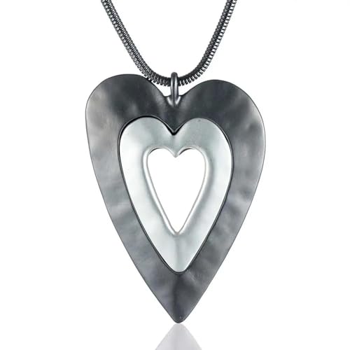 Belachick Charme Halskette Ketten Schmuck Herren Frauen Anhänger Necklace Halsketten & Anhänger Liebes-Herz-Anhänger Lange Halskette Für Frauen Klobige Große Hängeketten Grau