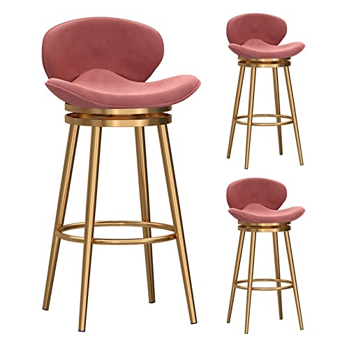 TBSZCM Moderne Barhocker aus Samt, 3er-Set, 360° drehbare Barhocker mit niedriger Rückenlehne und Metallbeinen, Barstühle mit Fußstütze für die Küche zu Hause, Sitzhöhe 65 cm, Rosa Run forward