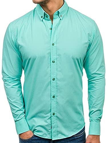 BOLF Herren Hemd Langarm Freizeithemd Langarmhemd Elegant Business Party Bügelleicht Farbwahl Classic Basic Slim Fit Casual Style 5821-1 Grün(Hell) M [2B2]