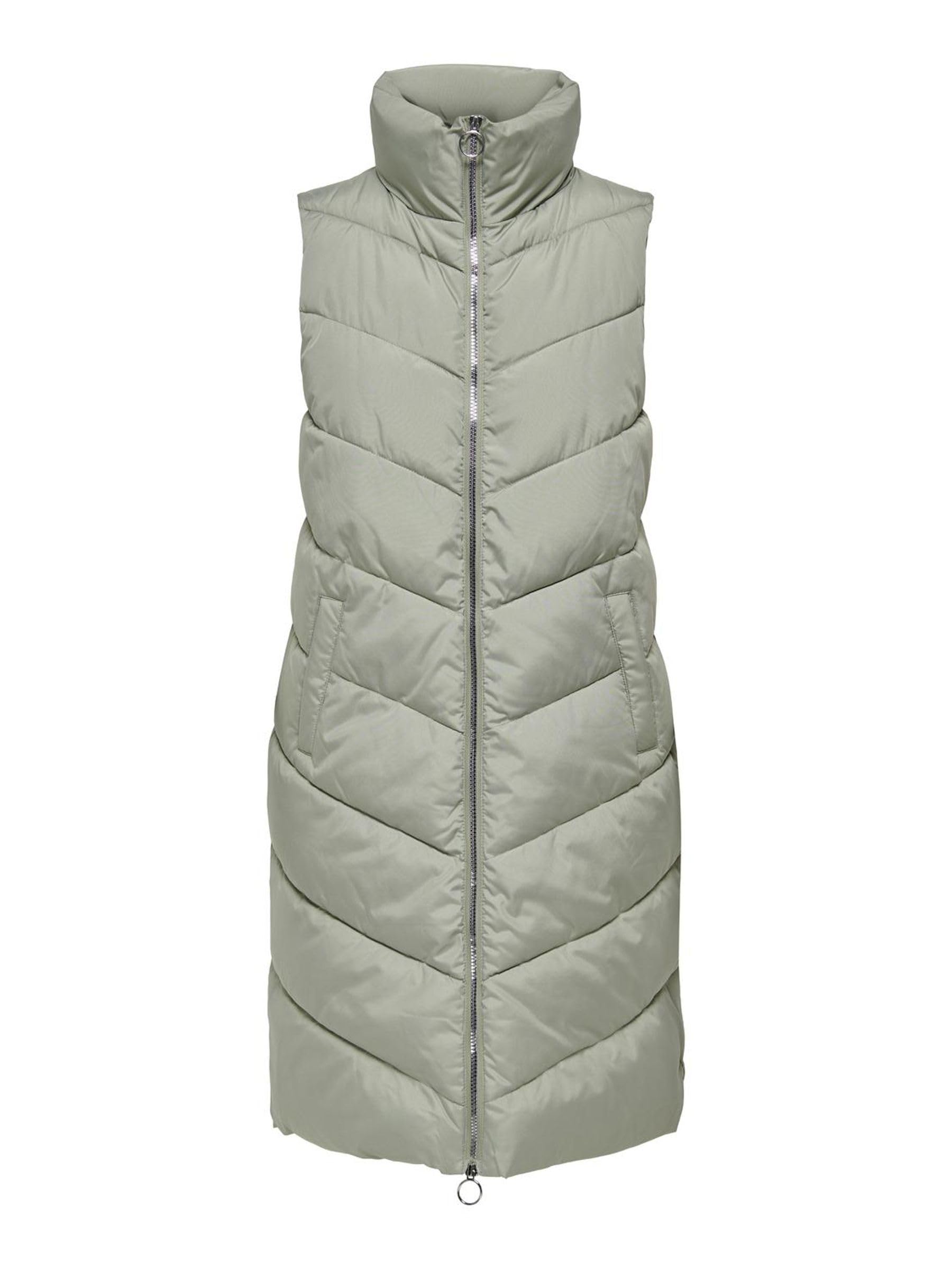 JdY Damen JDYFINNO Long Padded Waistcoat New NOOS Weste, Seagrass/Detail:Silver Zip, XS