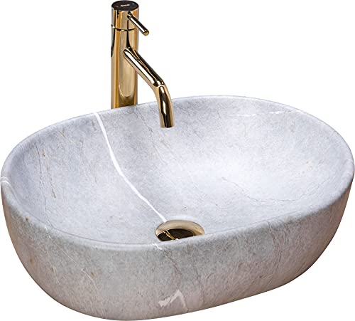 Rea Aufsatzwaschbecken Waschbecken Waschtisch Keramik Handwaschbecken Aufsatz Waschschale Oval Stein 49x35 Grau Badezimmer