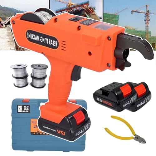 JMbpkduHs 8–34 Mm Stahlstangen-Bindemaschine, 12 V Automatische Bewehrungsstahl-Bindemaschine, Stahlstangen-Bindewerkzeug, 4500 Mah Wiederaufladbare Batterien, Bau, Autobahnen, Tunnel,2xbatteries