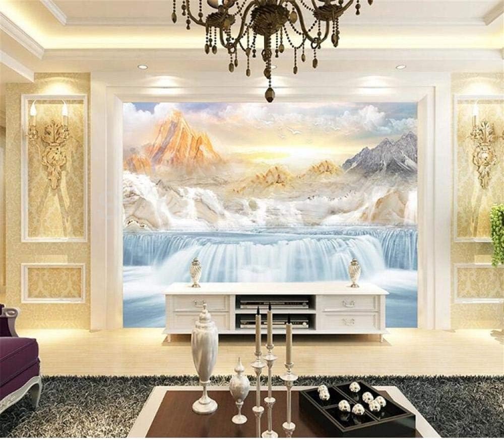 Marmorierte Wasserfall-Landschaft 3D Tapete Poster Restaurant Schlafzimmer Wohnzimmer Sofa TV Dekorative Wand-400cm×280cm