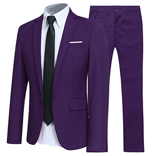 Allthemen Herren 2-Teilig Slim FIT Business Anzug Violett Large