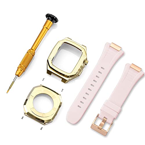 KANUZ Edelstahlarmband für Apple Watch, Armbandmodifikation, 45 mm, 44 mm, 41 mm, Metall-Mod-Kit-Set für iWatch Serie 8, 7, 6, SE, 5, 4, 3, 2, 1 (Farbe: Gold-P, Größe: 45 mm)