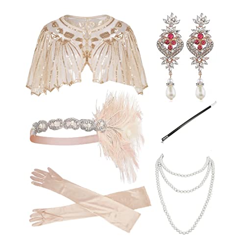 LIbgiubhy Flapper Damen Kostüm Party Stirnband Halskette Zigaretten Halter 1920er Vintage Cosplay Party Kostüm Zubehör