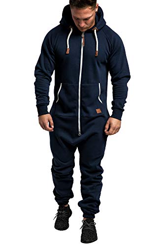 Amaci&Sons Herren Overall Jumpsuit Jogging Onesie Trainingsanzug 3007 Navyblau/Weiß XXL