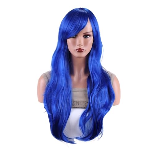 Perücken für Frauen 28" lange gewellte Haarperücken, hitzebeständige Cosplay-Perücke for Frauen (grün) für den täglichen Gebrauch(Wig-99)