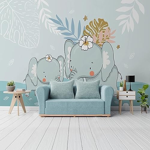 XLMING Handbemaltes Cartoon-Tier Elefant Kinderzimmer 3D Tapete Home Dekoration Wohnzimmer Sofa Schlafzimmer Tv Hintergrund Wand-350cm×256cm