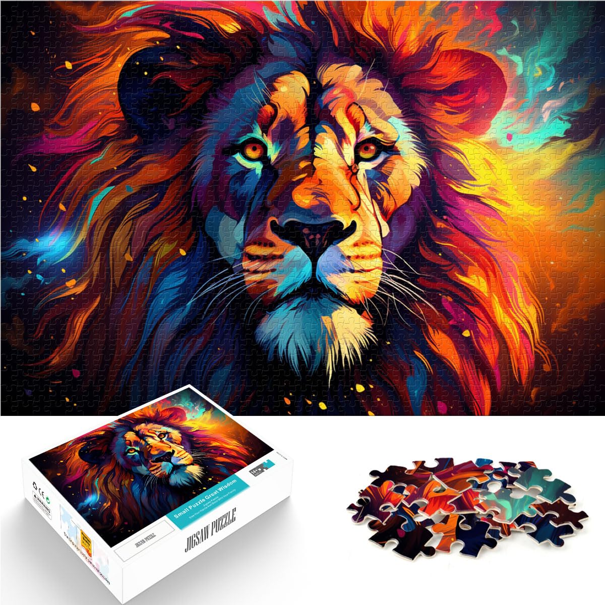 Puzzle für farbenfrohen psychedelischen Feuerlöwen, 1000-teiliges Puzzle für Erwachsene, Holzpuzzle, Heimdekoration, Puzzle 1000 Teile (50 x 75 cm)