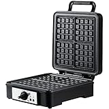 HOMCOM Waffeleisen 1200W für 4 Waffeln mit verstellbarer Temperatur, antihaftbeschichteten Plattenrutschfeste Füße, Aluminium Schwarz 24,5 x 31,6 x 11,3 cm