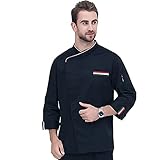 Kochjacke Unisex Kochjacke Damen Kochjacke Herren Männer Frauen Koch Uniform Koch Kleidung Essen Bedienung Tops Hohe Qualität Lange Ärmel Unisex Koch Jacke Küche Arbeit Kleider (Color : Black, Size