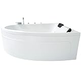 Basera® Classic Indoor Eck-Whirlpool Badewanne Guam für 2 Personen mit 25 Massagedüsen, Wasserfall, LED-Ambiente, Touchpanel, Bluetooth und Radio (Guam rechts)