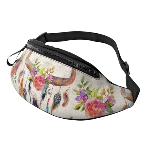 HSJFS Runner Bull Skull Printed Sports Crossbody Waist Bag Casual Chest Bag, Runner Bull Skull, Einheitsgröße