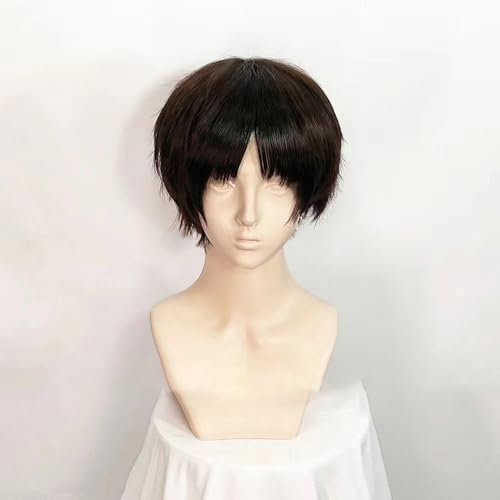 WCCNKK Anime Cosplay Perücke, Attack on Titan Eren Jäger Perücke, Kurze Braune Haare, Mit Perückenkappe, Für Party Alltag Halloween Perücke Cosplay, Dekoratives Geschenk