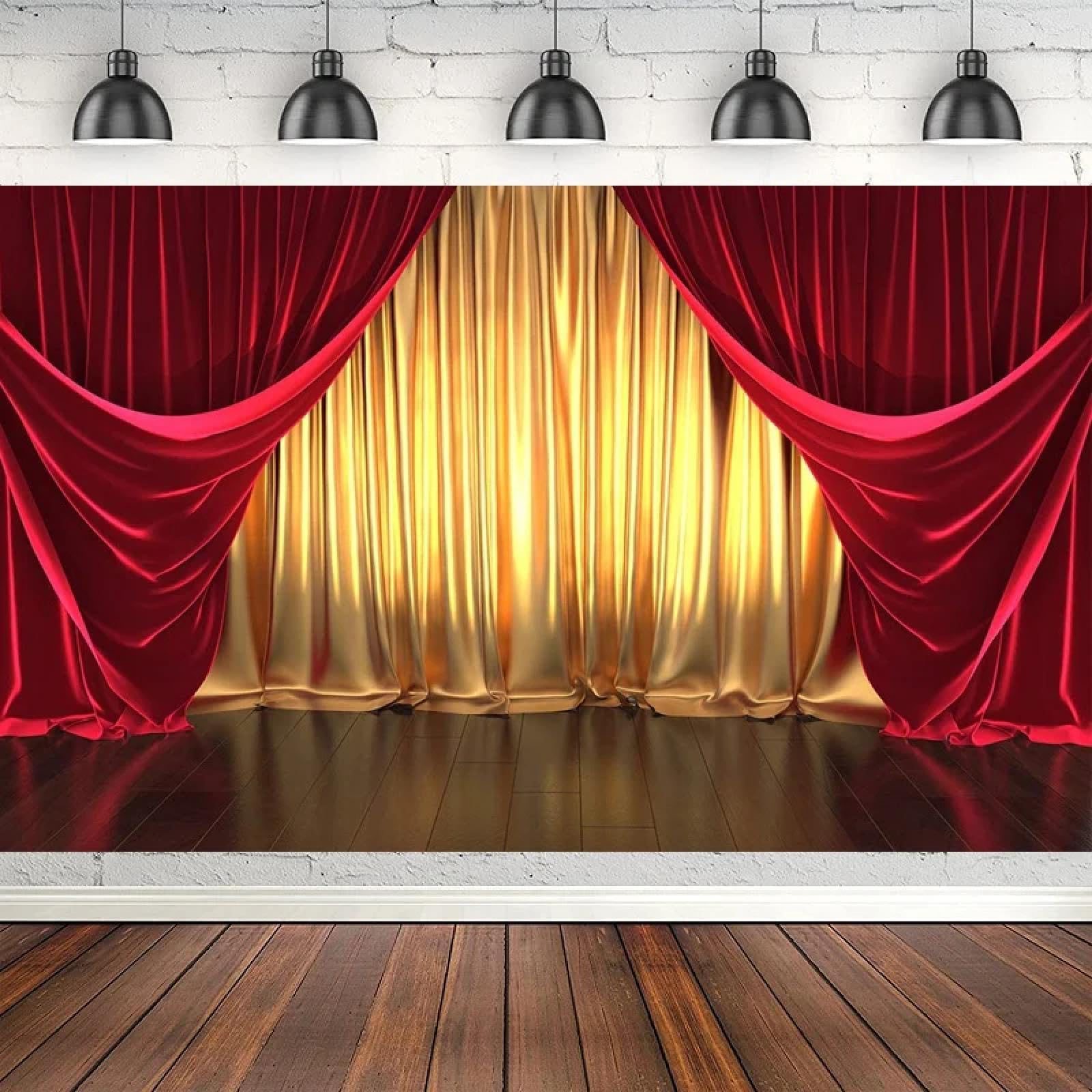 Fotografie Hintergrund Rendering Theater Bühne Thema Goldene und rote Vorhänge Hintergrund für Hochzeit Geburtstag Party Dekor Banner 300cmx200cm