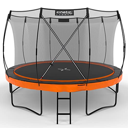 KINETIC SPORTS Trampolin Ultimate Pro 'Sunset Orange' für Kinder und Erwachsene | TÜV GS-geprüft | Designed in Germany | Fiberglas Netzstangen | AirMAXX Technologie | 366 cm