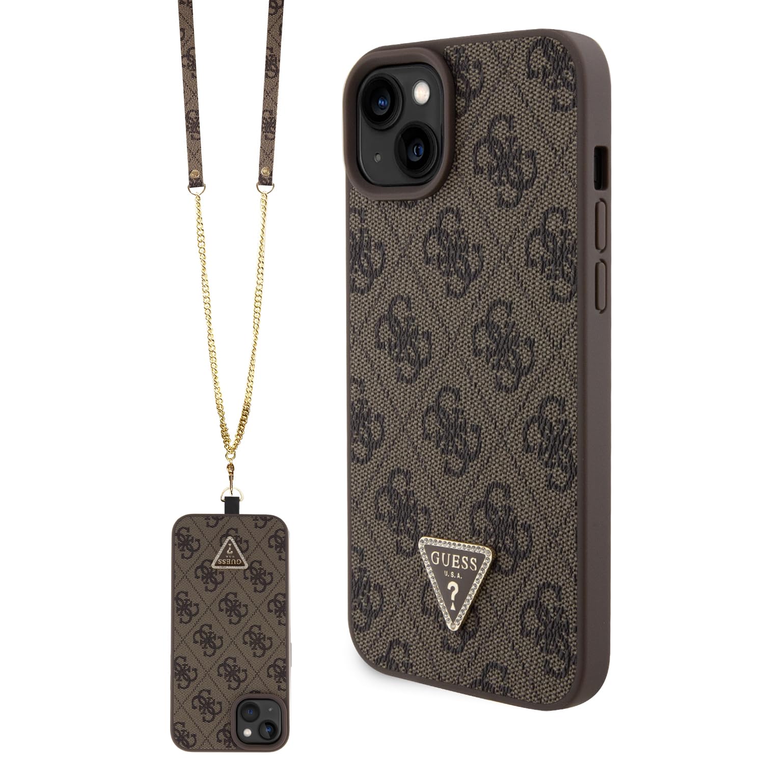 GUESS GUHCP15MP4TDSCPW Hülle für iPhone 15 Plus 6.7" braun hardcase Crossbody 4G Metal Logo