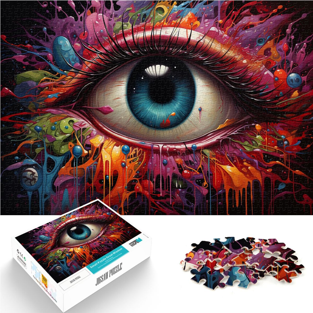 Puzzle-Geschenk, Bunte psychedelische Augen, 1000-teiliges Puzzle für Erwachsene, Holzpuzzle zum Stressabbau, schwierige Herausforderung, 1000 Teile (50 x 75 cm)