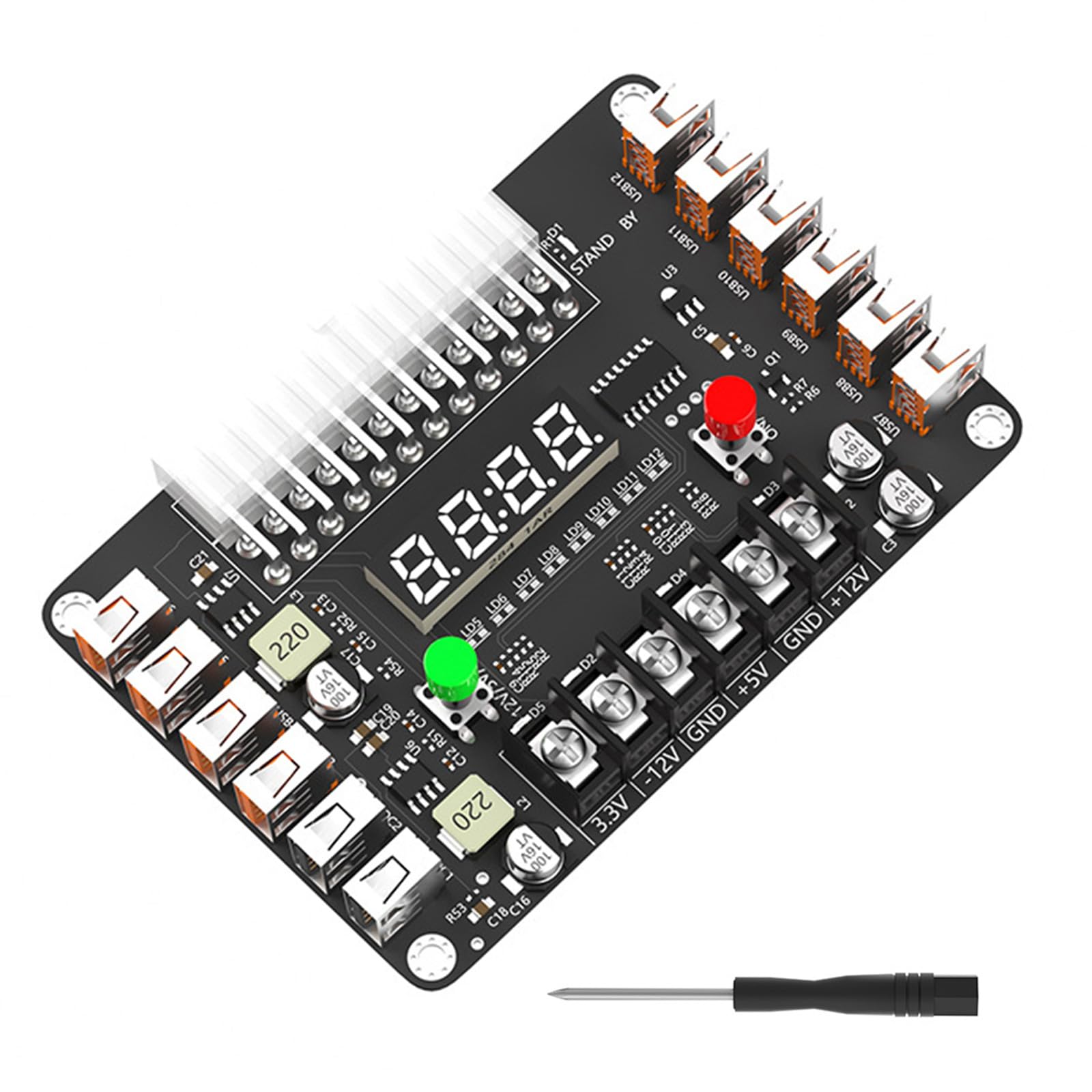 Zkydhbd 24P Netzteiladapter von 24-polig auf 12-Port USB-Erweiterung mit Spannungen, Kippschalter, seitlicher Einsatz