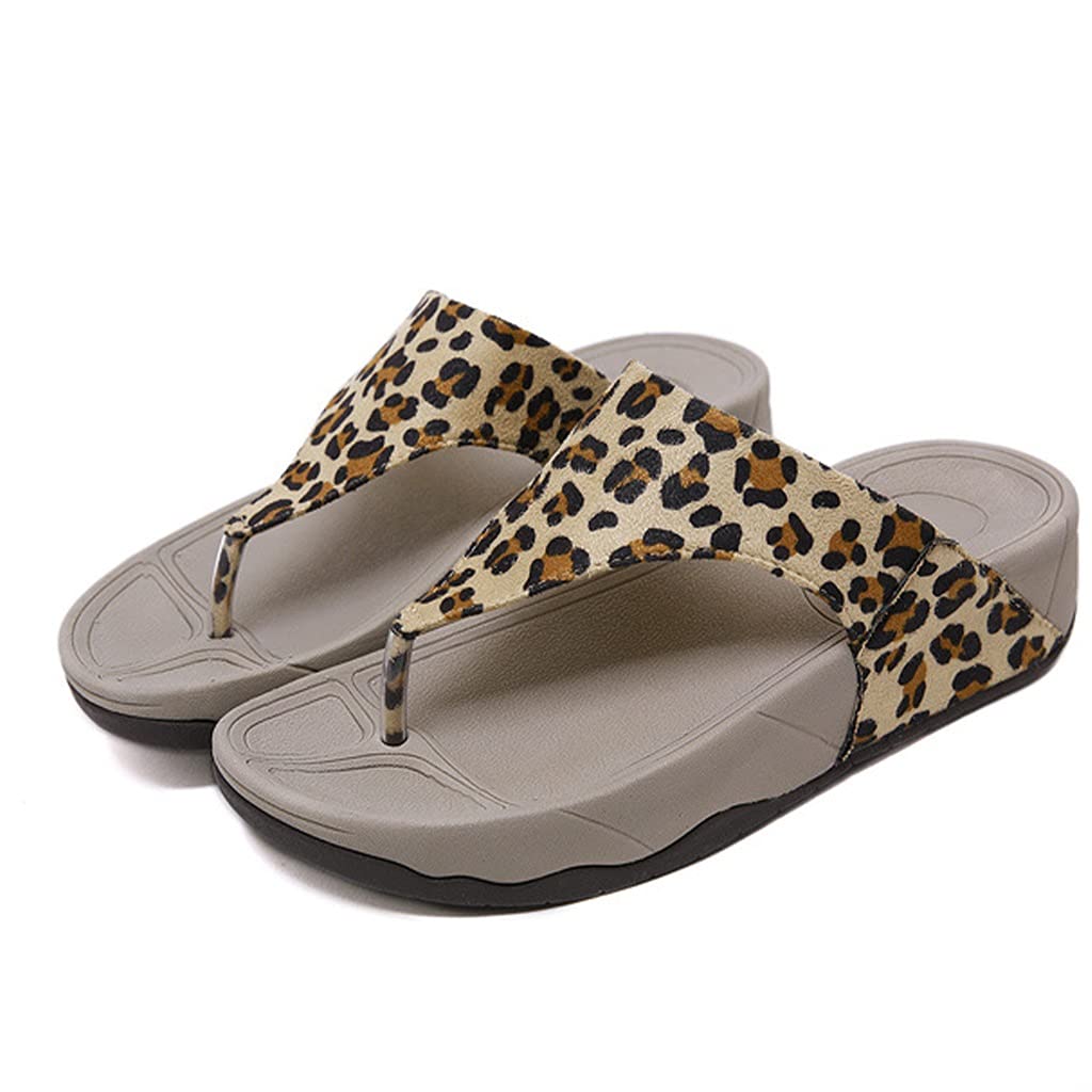 GHYUB Sandalen Damen Leder,Flip-Flop-Sandalen,Flip Flops Damen Zehentrenner rutschfeste Hausschuhe Hausschuhe Damen Feste Sohle (Color : Leopard Print, Size : EUR41)