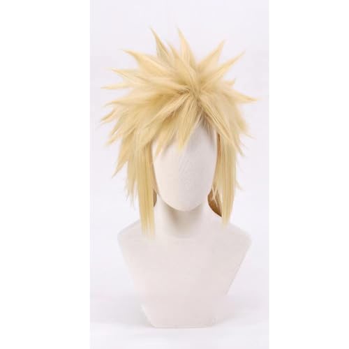 WCCNKK Anime Cosplay Perücke, Final Fantasy 7 Cloud Strife Perücke, Blonde Perücke Mit Zöpfen, Mit Perückenkappe, Für Party Alltag Halloween Perücke Cosplay, Dekoratives Geschenk